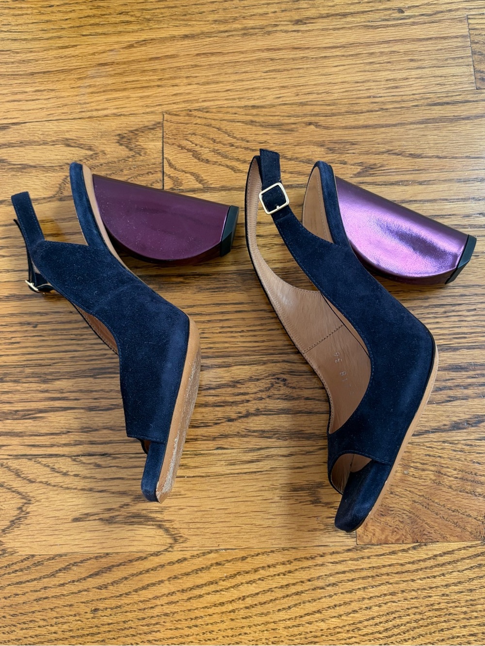 Dries Van Noten Blue Suede Purple Heel Slingback - Picture 6 of 13